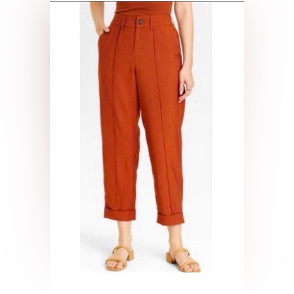 A New Day High-Rise Slim Fit Effortless Pintuck Ankle Pants Women Fiery Brown 8 - Picture 1 of 15